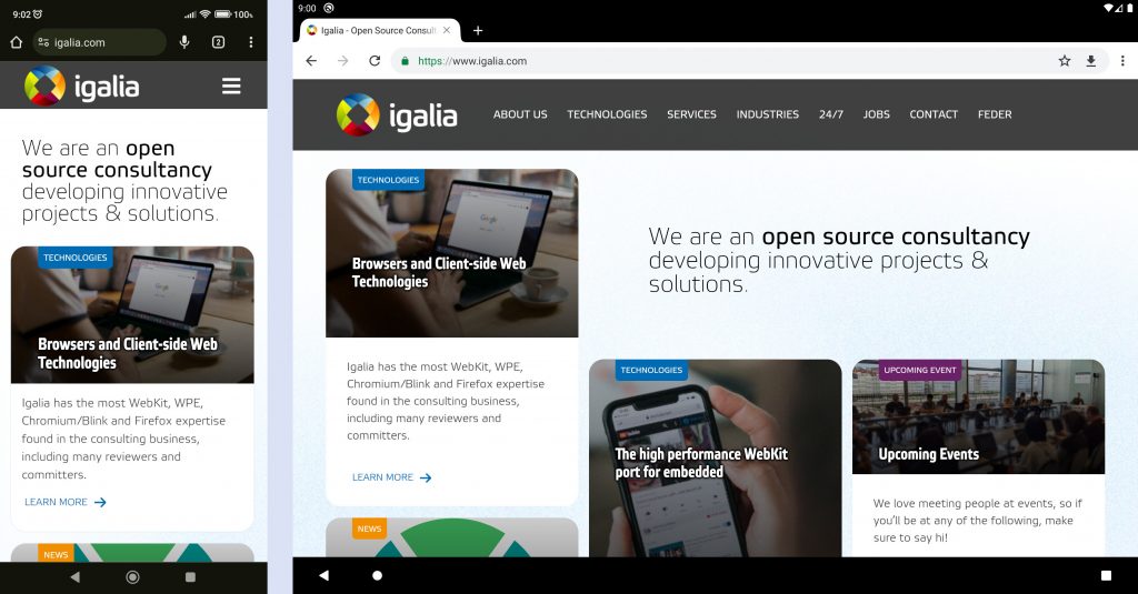 Chromium smartphone and tablet screenshots